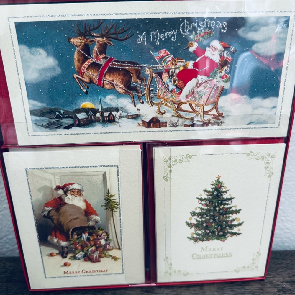 Christmas Cards Vintage Santa Claus Sleigh Punch Studio 18-ct Set